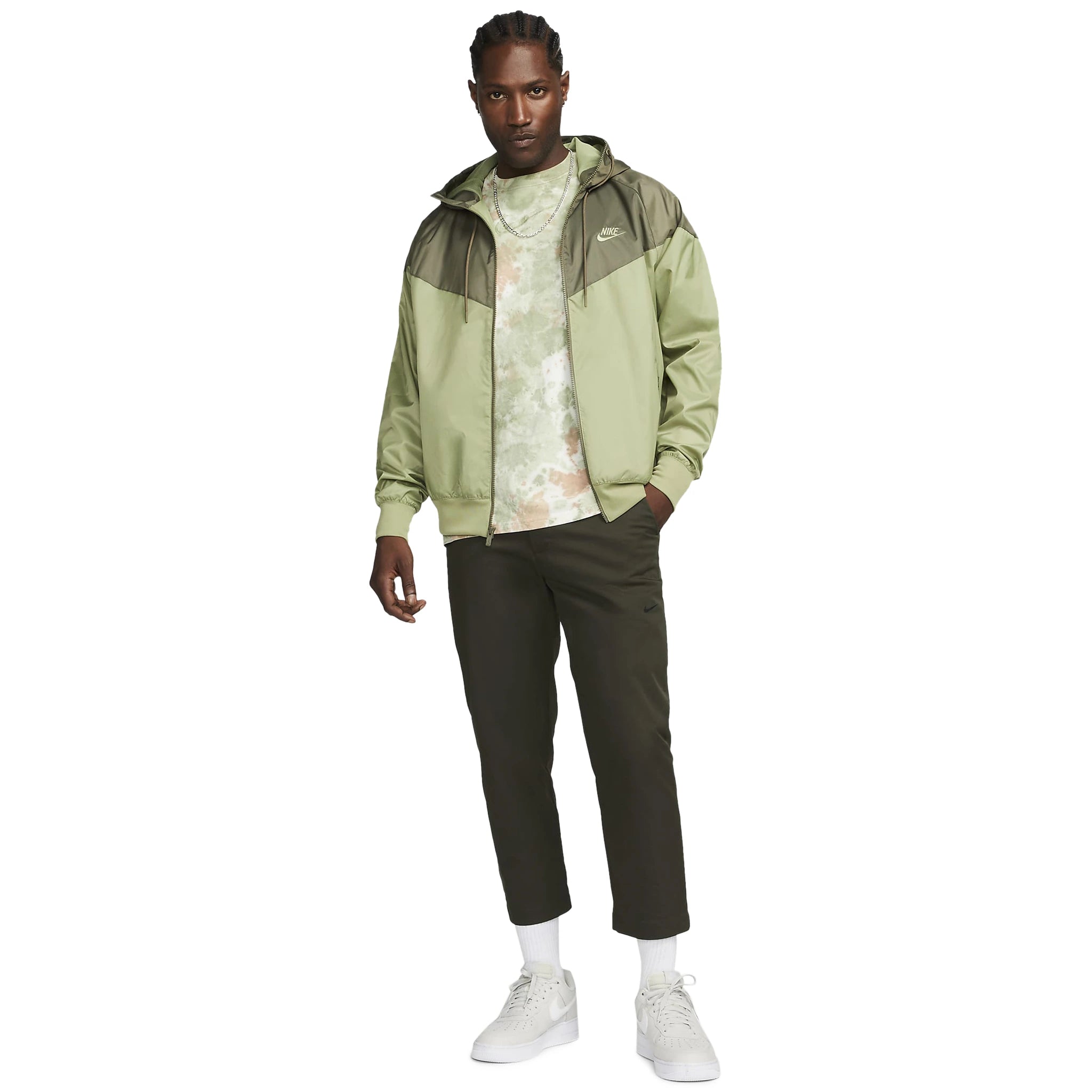 Full model view of Nike Sportswear Windrunner Green Jacket DA0001-334